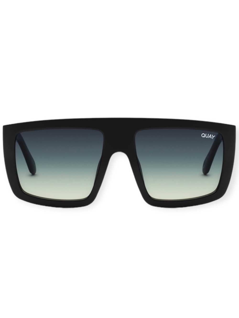 QUAY Get In Line Sunglasses Black Frame Green Smoke Gradient Lens Shield NWT